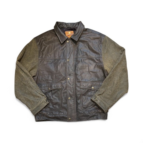 The Territory Ahead Leather  Bomber Jacket Men's XL Brown‎ Green - Picture 2 of 9